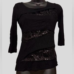 VENUS Black Long Sleeve Sequin Top